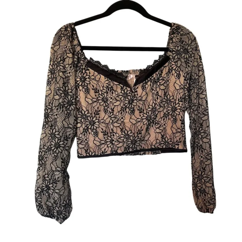 Willow + Root XS Floral Lace Sheer Long Sleeve Crop Top Multicolor - Picture 2 of 14